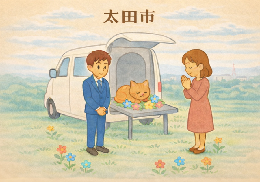 太田市のペット火葬業者と見守る女性